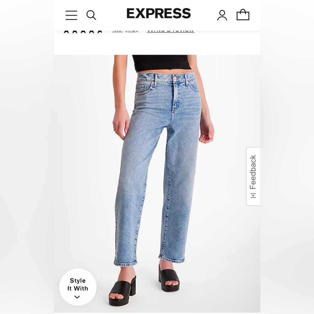 Express Relaxed Straight Ankle High Rise Medium Wash